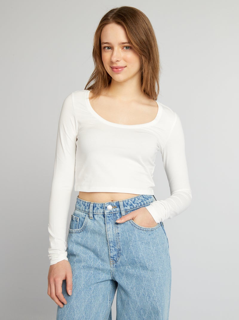 Crop-top a maniche lunghe BIANCO - Kiabi