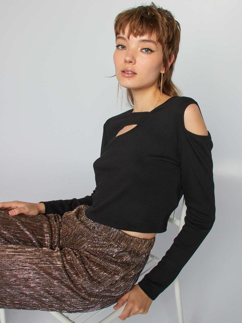 Crop top a maniche lunghe con aperture nero - Kiabi