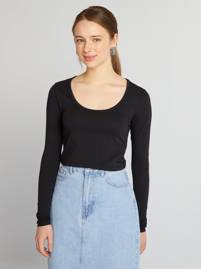 Crop-top a maniche lunghe nero - Kiabi