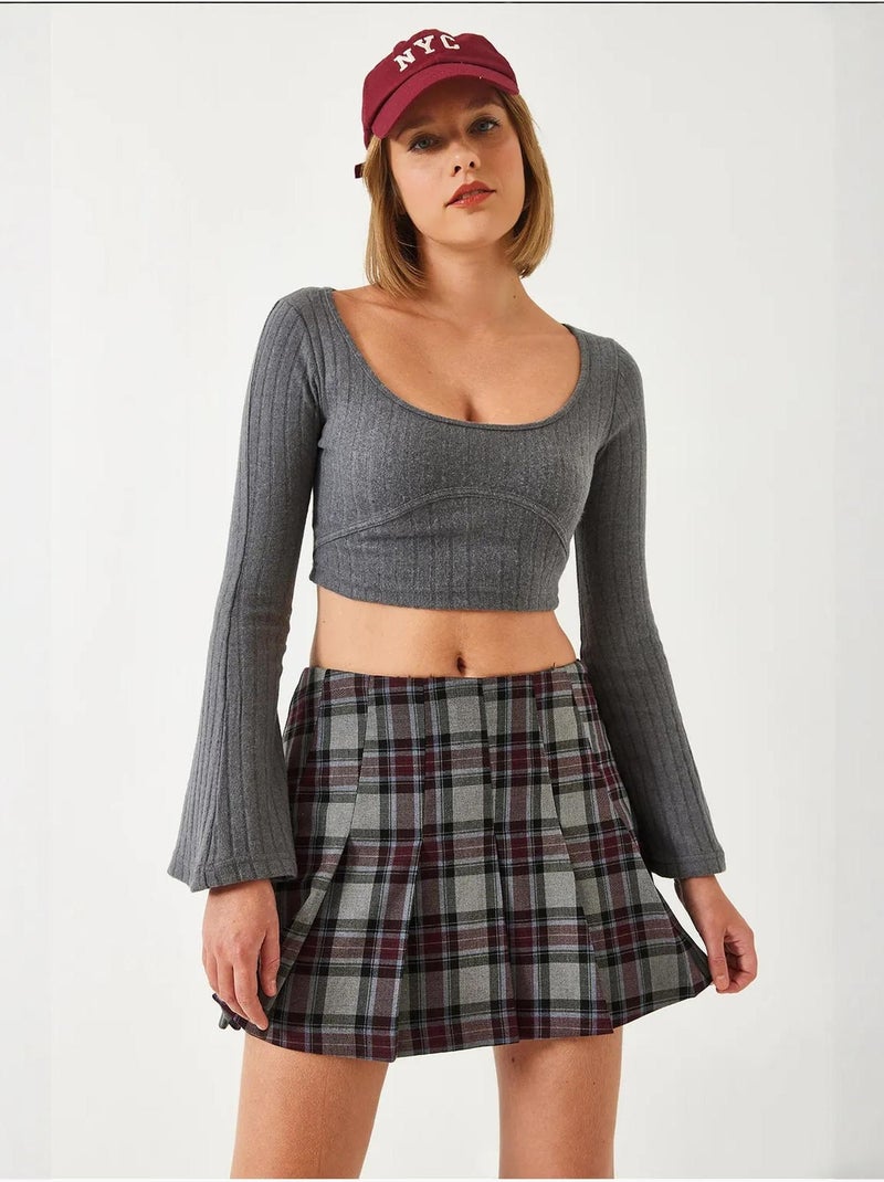 Crop top con dettagli di cucitura lucci Grigio nero - Kiabi