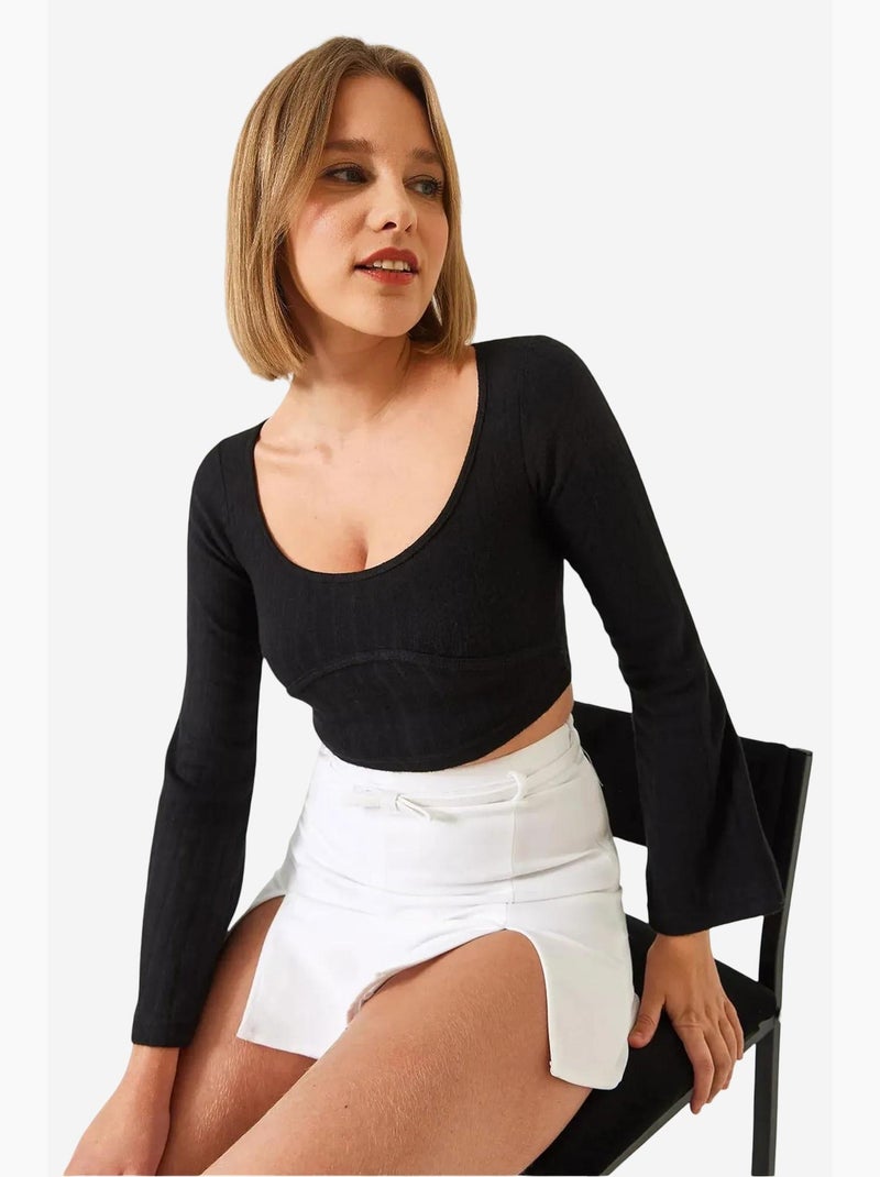 Crop top con dettagli di cucitura lucci Nero - Kiabi