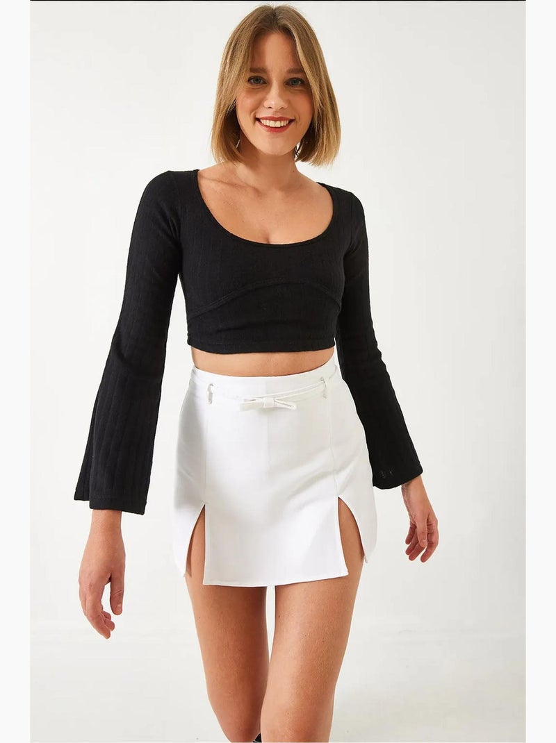 Crop top con dettagli di cucitura lucci Nero - Kiabi