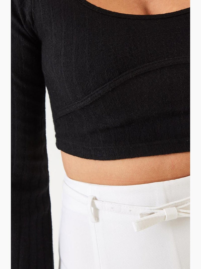 Crop top con dettagli di cucitura lucci Nero - Kiabi