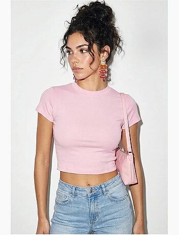 Crop top da donna slim fit in cotone e lycra lucci