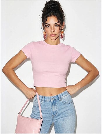 Crop top da donna slim fit in cotone e lycra lucci