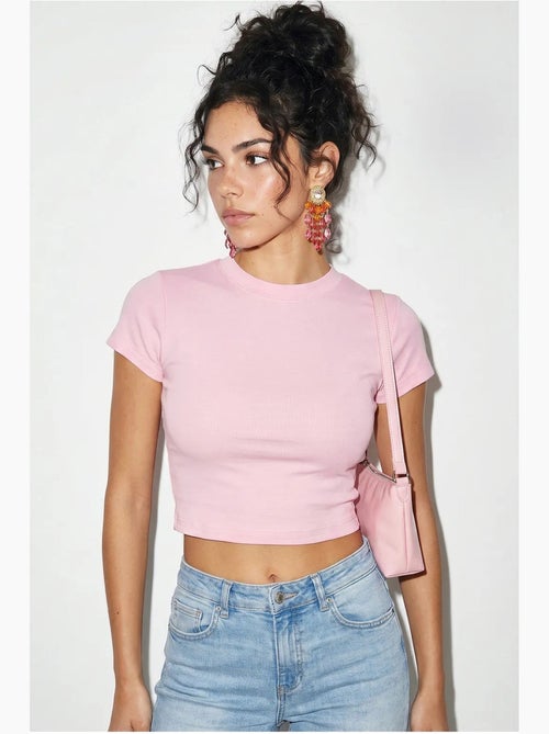 Crop top da donna slim fit in cotone e lycra lucci - Kiabi Crop top da donna slim fit in cotone e lycra lucci - Kiabi