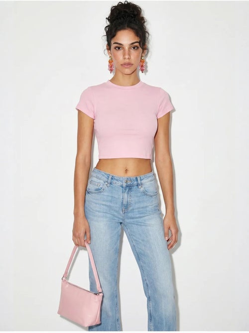 Crop top da donna slim fit in cotone e lycra lucci - Kiabi Crop top da donna slim fit in cotone e lycra lucci - Kiabi