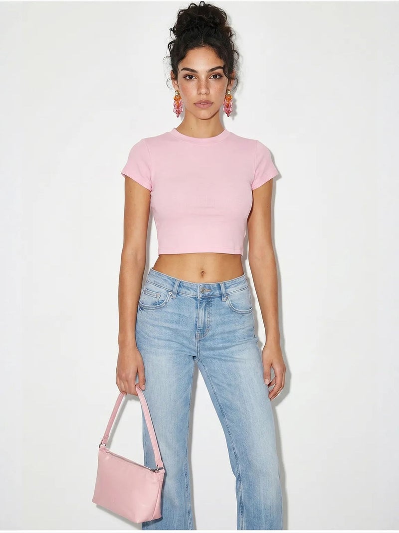 Crop top da donna slim fit in cotone e lycra lucci Rosa chiaro - Kiabi