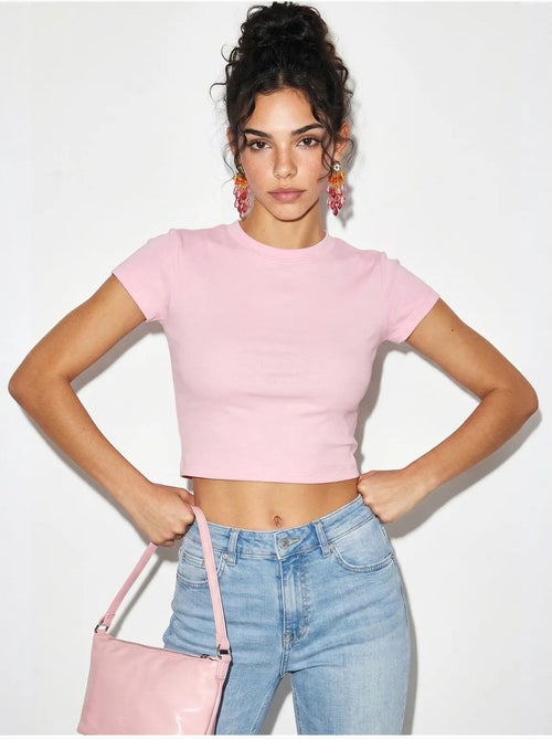 Crop top da donna slim fit in cotone e lycra lucci - Kiabi Crop top da donna slim fit in cotone e lycra lucci - Kiabi