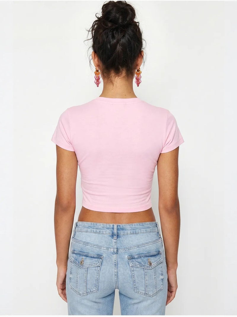 Crop top da donna slim fit in cotone e lycra lucci Rosa chiaro - Kiabi