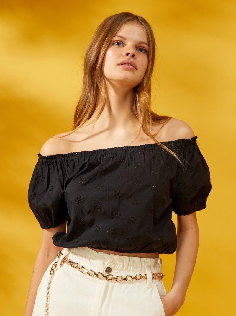 Crop-top fantasia con ricamo Nero - Kiabi