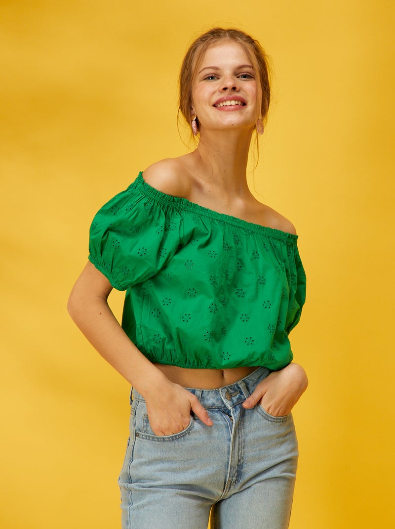Crop-top fantasia con ricamo VERDE - Kiabi