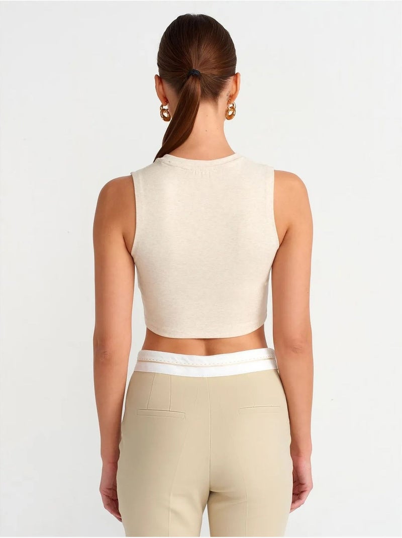 Crop top in cotone a coste dilvin Beige naturale - Kiabi