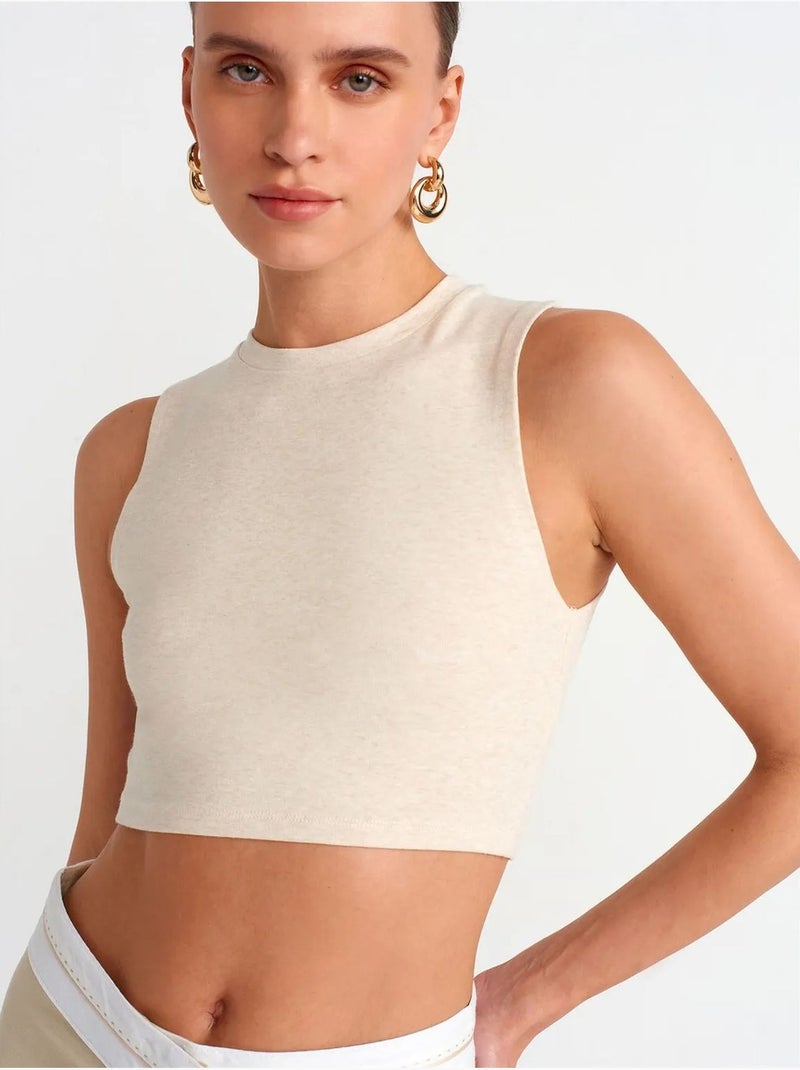 Crop top in cotone a coste dilvin Beige naturale - Kiabi