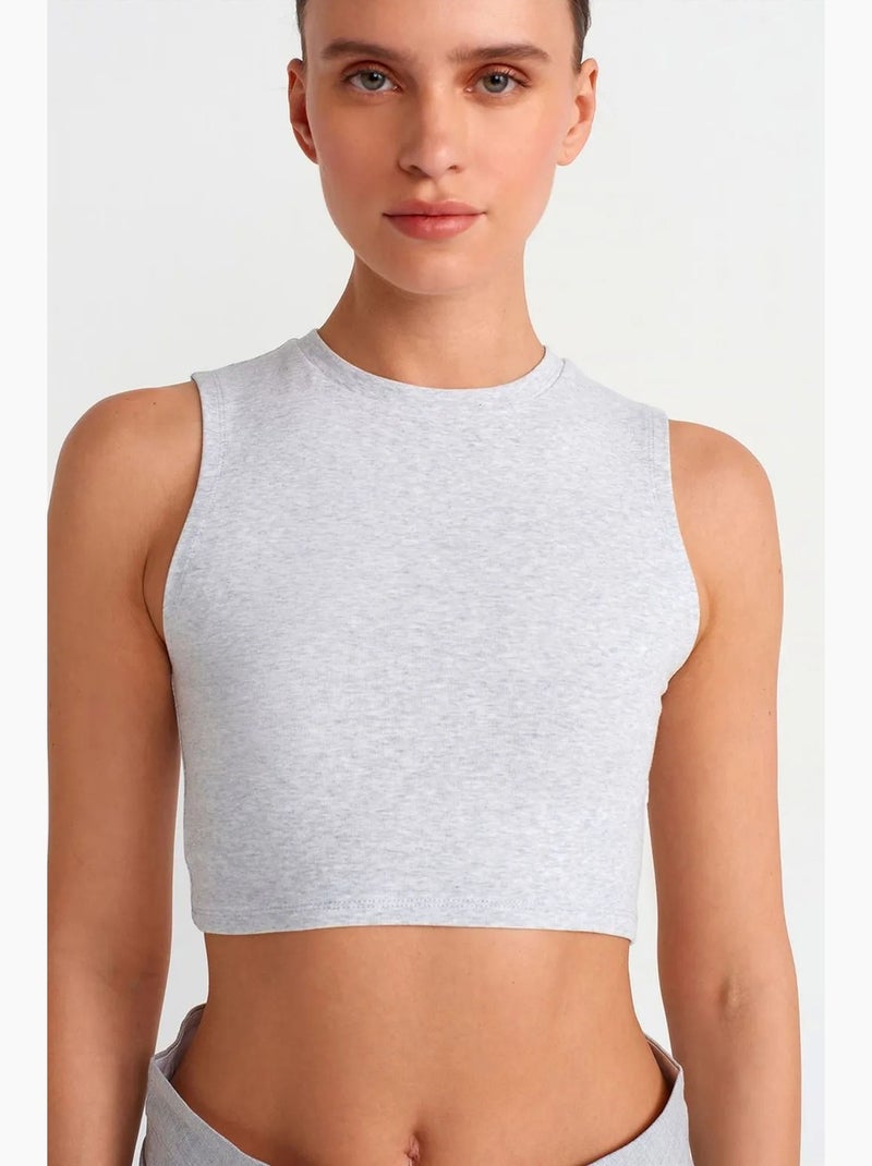 Crop top in cotone a coste dilvin Grigio chiaro - Kiabi
