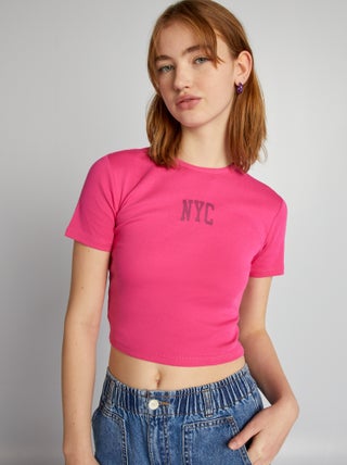 Crop-top in jersey con stampa 'NYC'