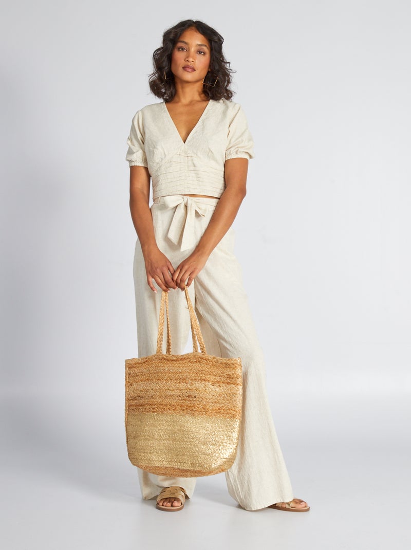Crop top in lino con scollatura profonda BEIGE - Kiabi