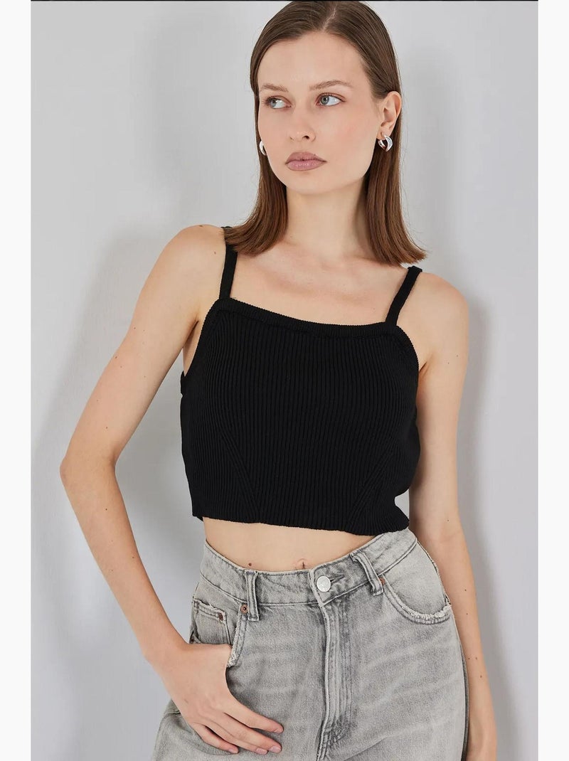 Crop top in maglia a coste con scollo quadrato bdart Nero - Kiabi