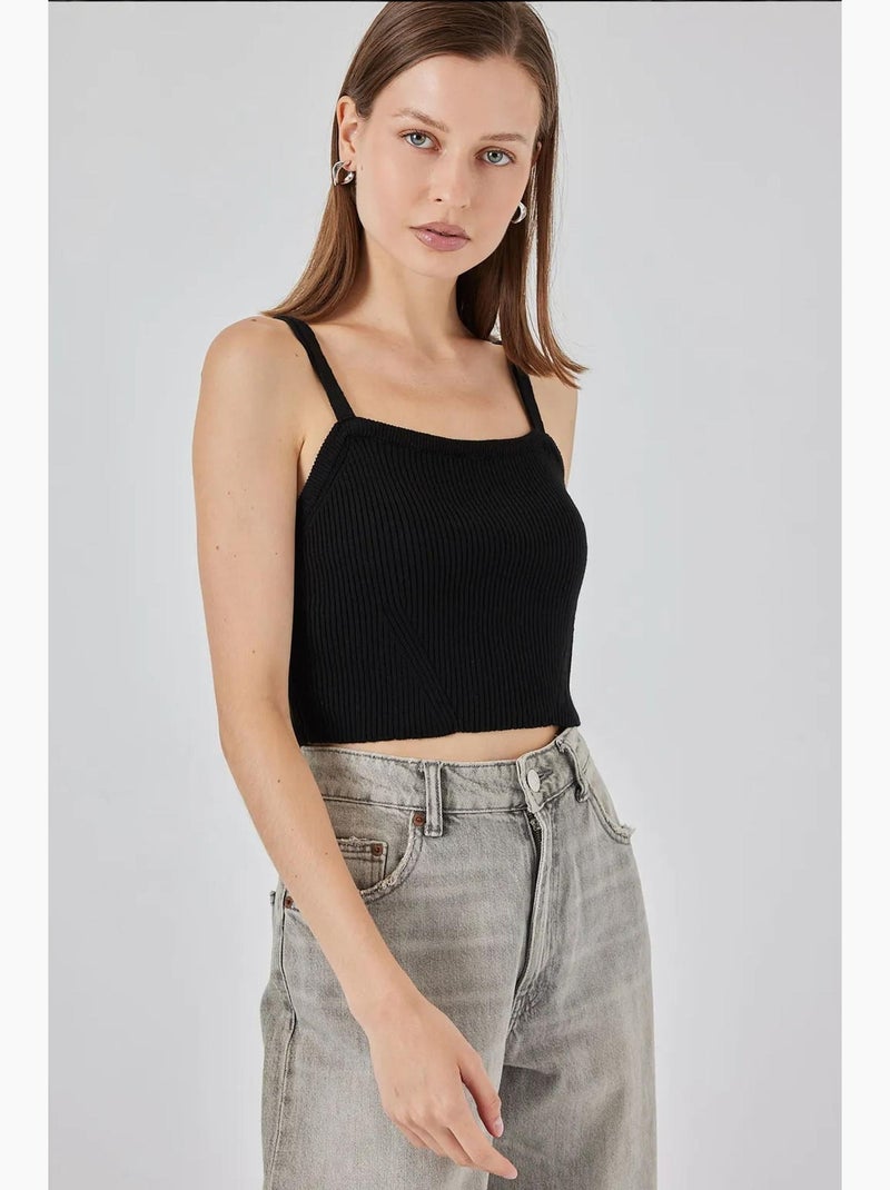 Crop top in maglia a coste con scollo quadrato bdart Nero - Kiabi