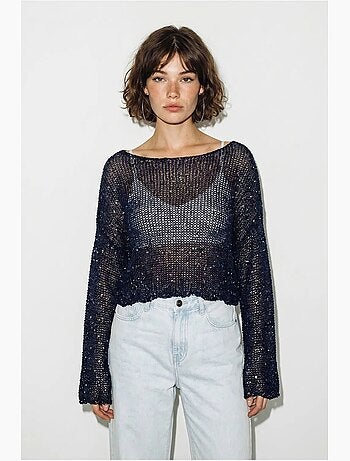 Crop top in maglia con paillettes, vestibilità ampia lucci