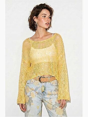 Crop top in maglia con paillettes, vestibilità ampia lucci