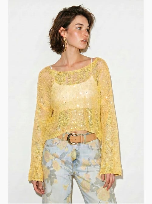 Crop top in maglia con paillettes, vestibilità ampia lucci - Kiabi Crop top in maglia con paillettes, vestibilità ampia lucci - Kiabi