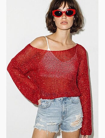 Crop top in maglia con paillettes, vestibilità ampia lucci