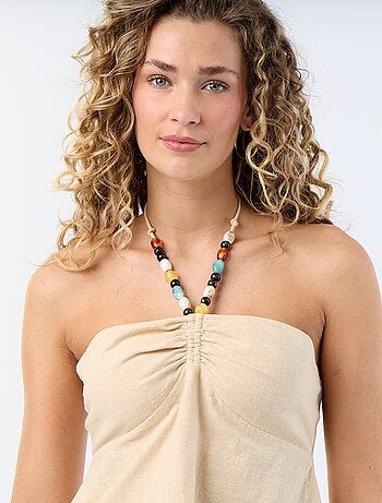 Crop top in misto lino con perle