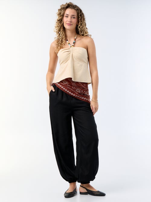 Crop top in misto lino con perle - Kiabi
