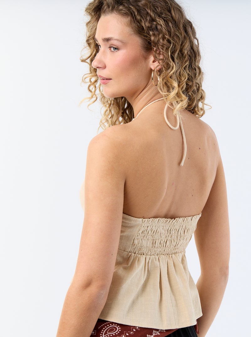 Crop top in misto lino con perle Beige - Kiabi