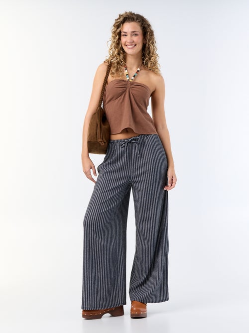 Crop top in misto lino con perle - Kiabi