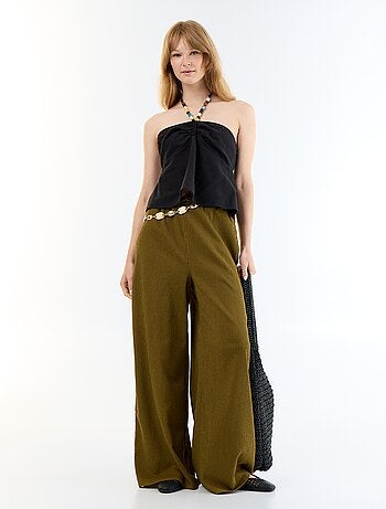 Crop top in misto lino con perle