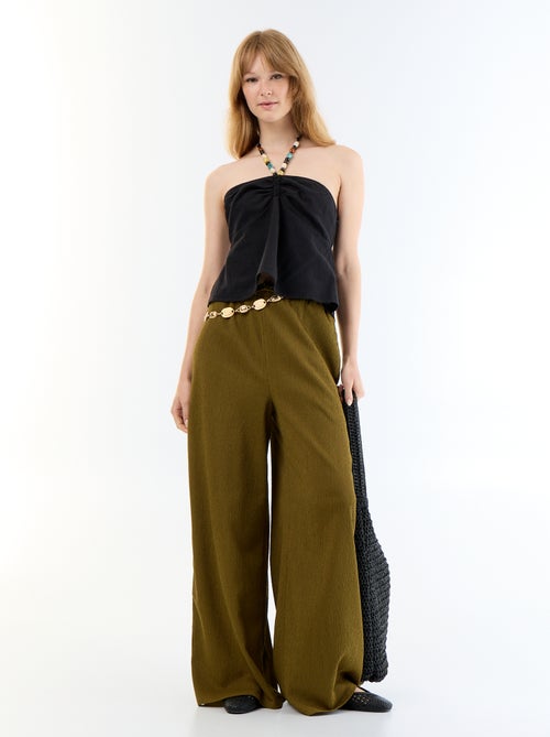 Crop top in misto lino con perle - Kiabi