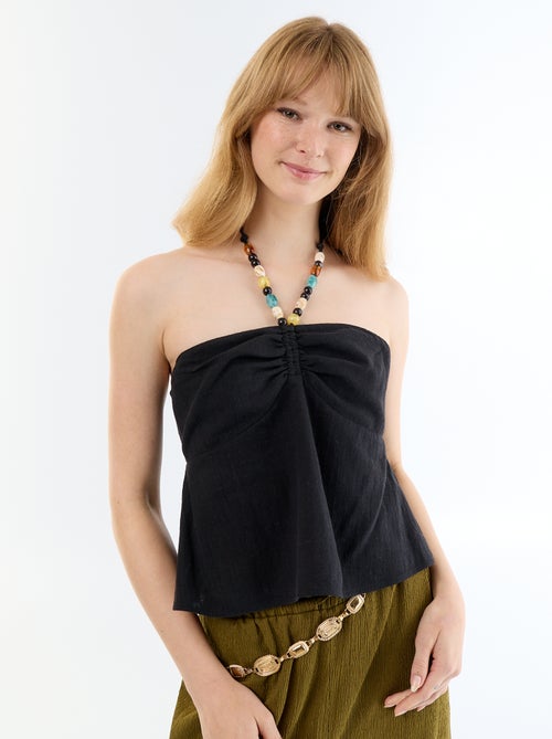 Crop top in misto lino con perle - Kiabi
