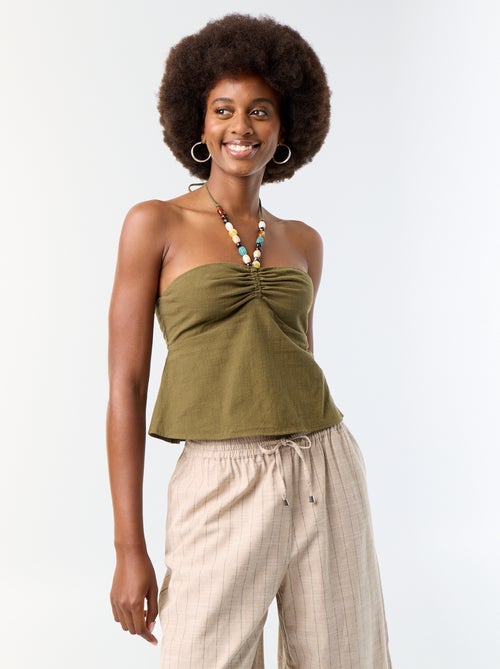 Crop top in misto lino con perle - Kiabi