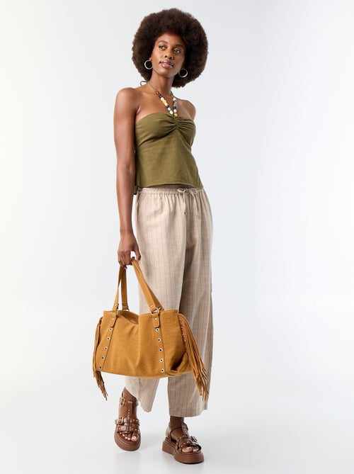 Crop top in misto lino con perle - Kiabi