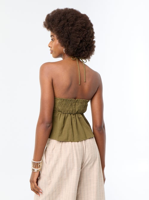 Crop top in misto lino con perle - Kiabi