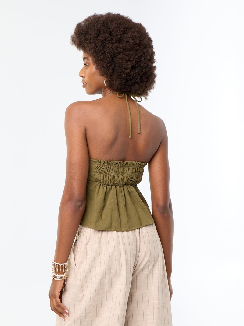 Crop top in misto lino con perle Verde - Kiabi