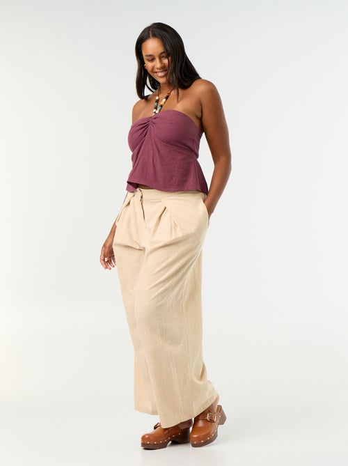 Crop top in misto lino con perle - Kiabi