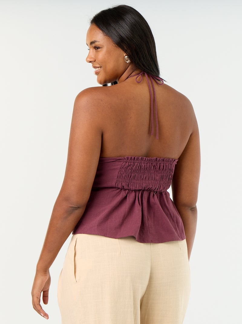Crop top in misto lino con perle Viola - Kiabi