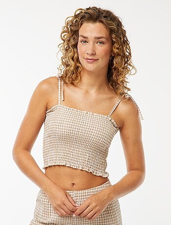 Crop top punto smock a quadretti vichy