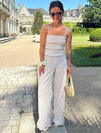 Crop top punto smock a quadretti vichy