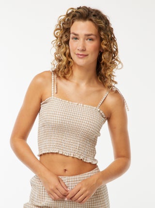 Crop top punto smock a quadretti vichy
