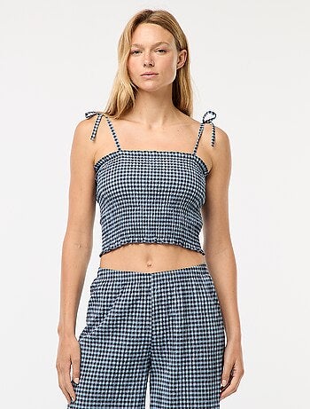 Crop top punto smock a quadretti vichy