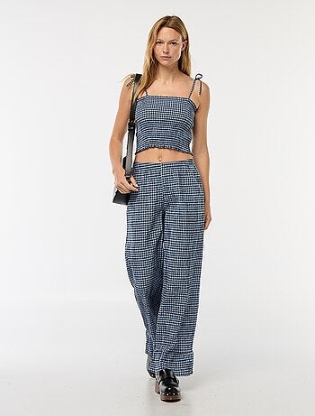 Crop top punto smock a quadretti vichy