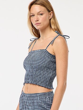 Crop top punto smock a quadretti vichy