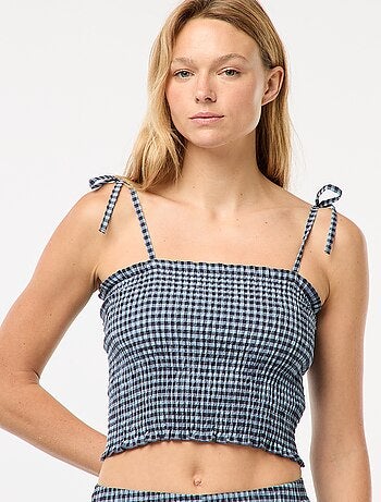 Crop top punto smock a quadretti vichy