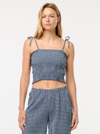 Crop top punto smock a quadretti vichy
