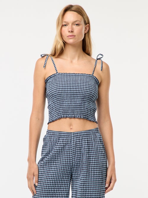 Crop top punto smock a quadretti vichy - Kiabi