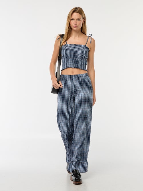 Crop top punto smock a quadretti vichy - Kiabi